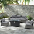 thumbnail image 2 of JOIVI 7 Pieces Wicker Patio Furniture Set 5-Seat Outdoor Conversation Set with 45-Inch Fire Pit Table, 8'' Wide Armrest Modular Rattan Outdoor Sectional Sofa Set, Gray, 2 of 12