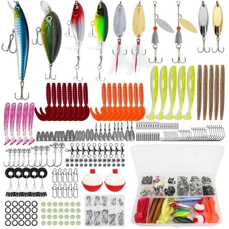 404pcs Fishing Lures for Bass Trout Salmon Fishing Tackle Box with Tackle Included for Freshwater and Saltwater Fishing Gear and Equipment Including Crankbaits Spinnerbaits Plastic Worms Jigs