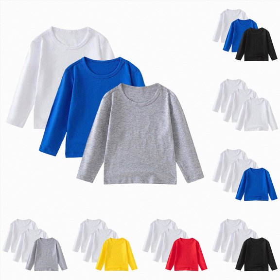 YDFCWXW Kids Cotton Plain T-Shirt Lightweight T Shirt Long Sleeve Boys Girls Tee Tops Shirts (Dark Blue, 8-10 Years)