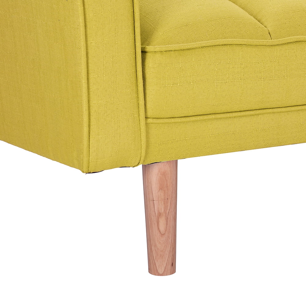 Kepooman Modern Futon Sofa Bed With 2 Pillows for Small Spaces Living Room Bedroom, Yellow Kepooman Modern Futon Sofa Bed With 2 Pillows for Small Spaces Living Room Bedroom, Yellow