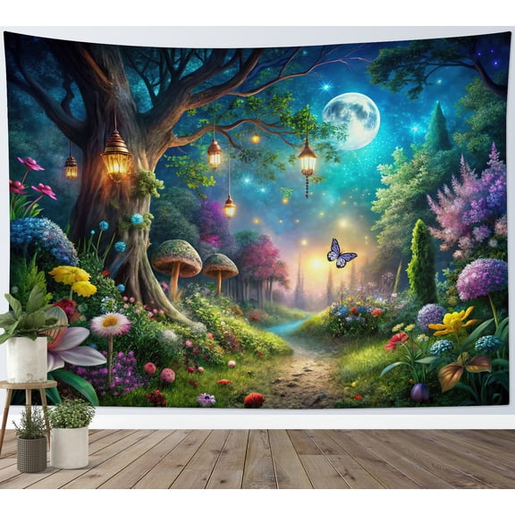 HVEST Fantasy Forest Tapestry Wall Hanging Fairy Purple Floral Plant Wall Tapestry for Bedroom Nature Landscape Fantasy Tapestry for Living Room College Dorm Home Decor,60x40 inch