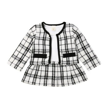 2020 Baby Birthday Kids Girl Clothes Plaid Coat Tops Dress Party Warm Novelty Outfit Set Clothing 2Pcs