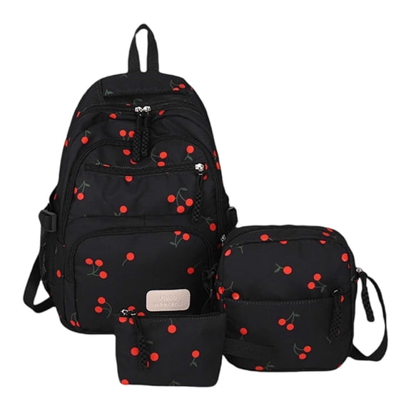 Compact Lightweight Backpack Daypack Cherry Print for Travel Daily Commute Black