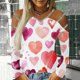 thumbnail image 2 of Blusa de mujer con cuello en V y estampado de amor, manga larga, sin tirantes, con hombros descubiertos Pompotops gfhjh22518, 2 of 5