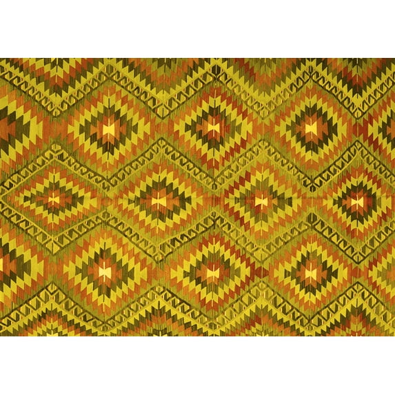 Ahgly Company Machine Washable Indoor Rectangle Southwestern Yellow Country Area Rugs, 8' x 12'