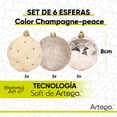 thumbnail image 2 of Esferas para árbol de navidad Artego de 8 cm de diámetro paq 6 esferas Champagne Peace * Línea Handmade Acabado soft con 3 estilos diversos, para colgar Christmas ornaments, 2 of 7