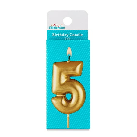 Gold Number 5 Birthday Candle by Way To Celebrate