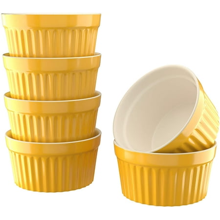 

Kook 8 oz Porcelain Ramekins Oven Safe For Baking Pot Pies Crème Brule Lava Cake Soup Set of 6 Mustard
