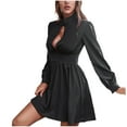 thumbnail image 1 of cfhntfmh Robes de Soirée pour Femmes Mode Découpes Col Montant Robe Mini Ample Manches Longues Plissée Robe de Boîte de Nuit, 1 of 7
