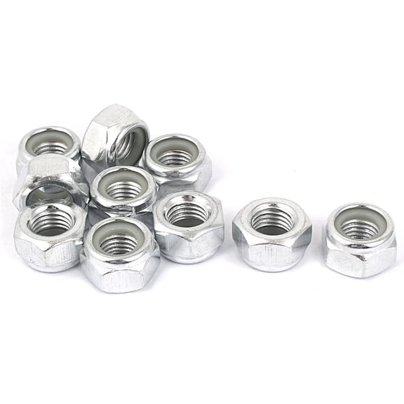 M12 x 1.5mm Hex Lock Nuts, Carbon Steel Nylon Insert Self-Locking Nuts, Zinc Plated Finish, 10 Pcs Silver Tone