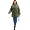 thumbnail image 3 of DARING DIVA Women's Plus Parka Jacket Fleece Lined Zipper Coat Army Green 1X, 3 of 5