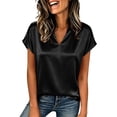 thumbnail image 2 of TGSLY Women's Silk Satin Tops Lightweight Soft V Neck Cap Sleeve Blouses Relaxed Fit Dressy Casual Curved Hem Solid Color Tshirts L, 2 of 10