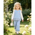 thumbnail image 4 of Yaoqi 2T Toddler Girl Outfit Set 3T Child Girls Clothing Ruffle Long Sleeves Unicorn Embroidery Top Wide Leg Pants 2pcs Clothes Blue, 4 of 6