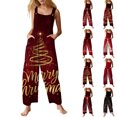 thumbnail image 2 of Women's Casual Sleeveless Christmas Print Cotton Jumpsuit, Pink, Size S, 2 of 5
