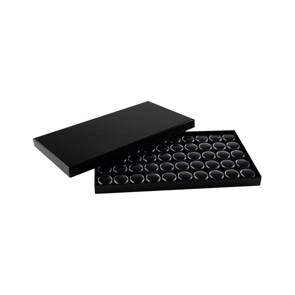 Novel Box Jewelry Display Tray with Fitted Lid 8.25x14.75x1 50 Gems Jars & Black Foam Liner