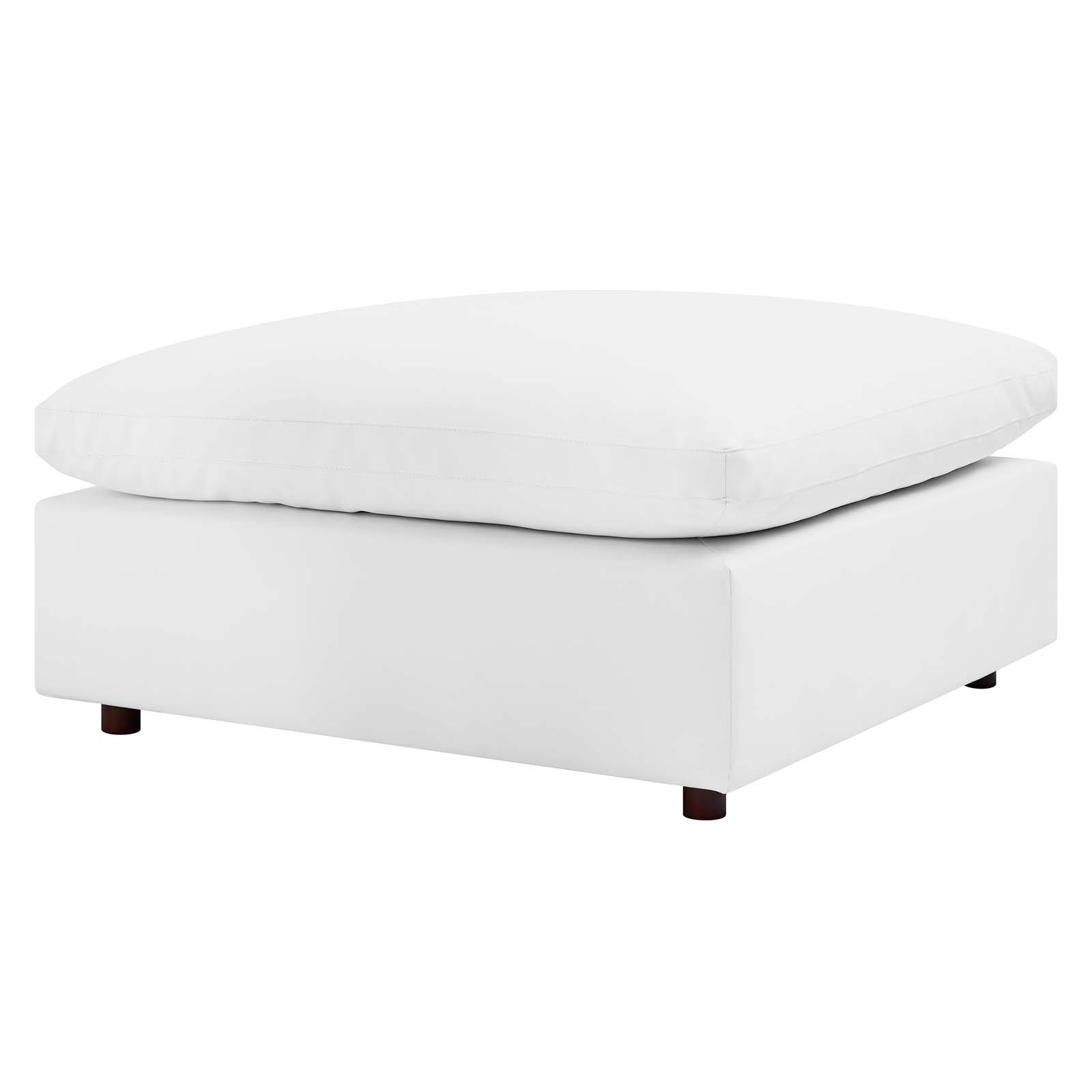 Accent Chair Ottoman, Faux Vegan Leather, White, Modern Contemporary