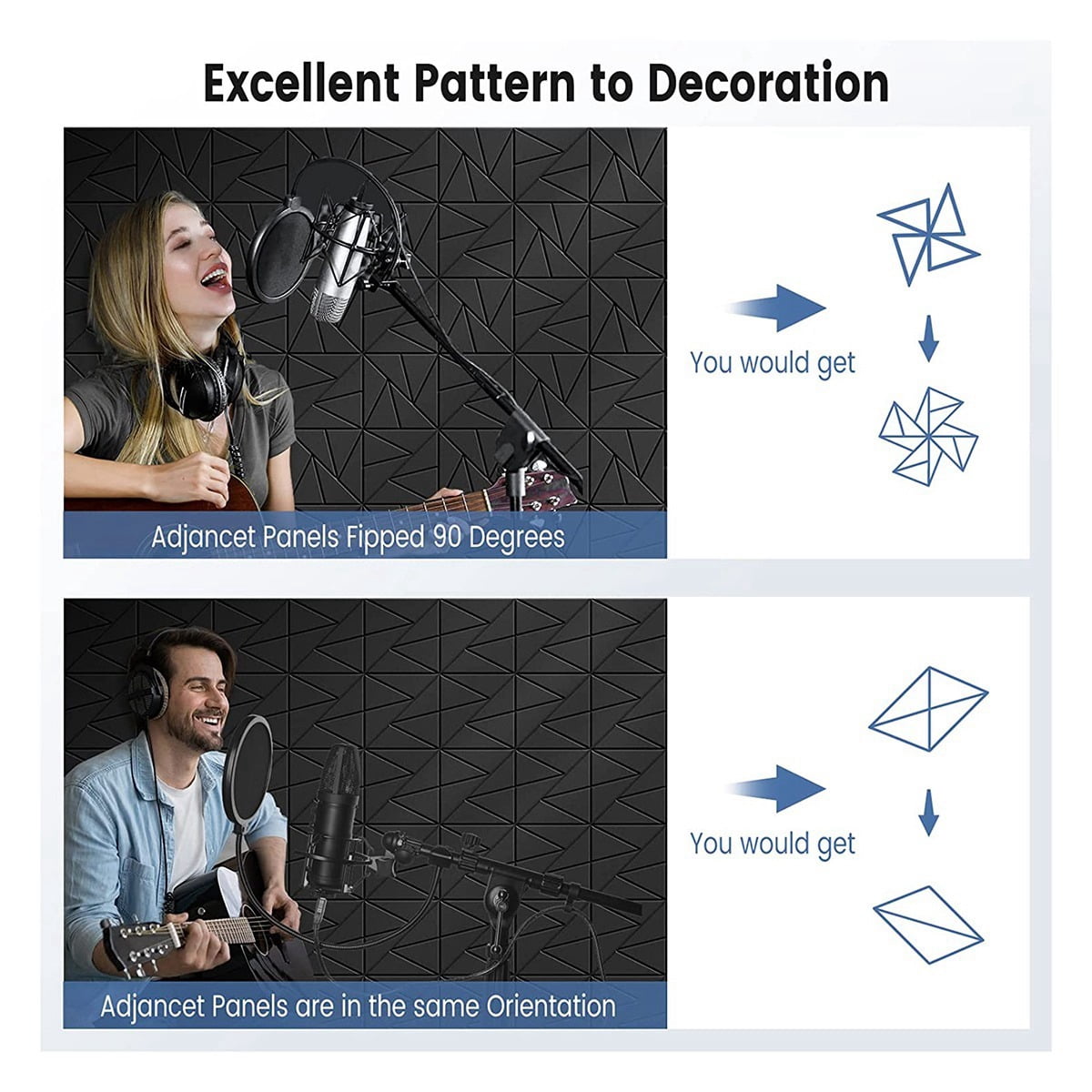 12Pack Acoustic Panels with Self-Adhesive, 12X 12X 0.4Inch Sound Proof Foam Panels,Sound Panels High Density, Black