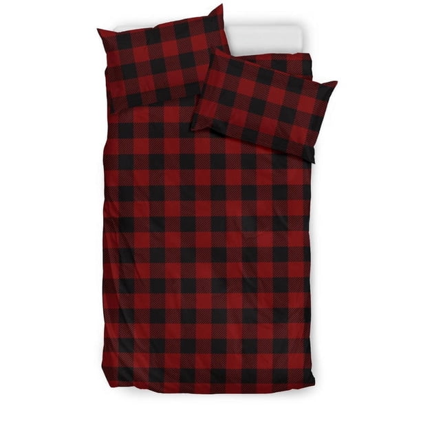 Juego de cama estampado de cuadros búfalo negro y rojo