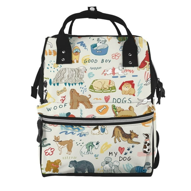 Fotbe Dogs Funny Pets Mochila Maternidad - Lona de Sarga Impermeable, Mochila de Pañales de Gran Capacidad con Múltiples Bolsillos y Correas Ajustables