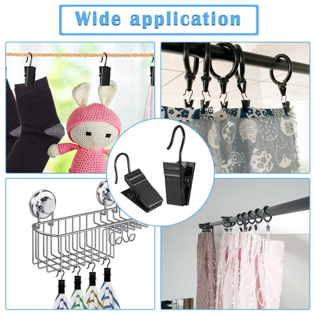ZheElen 25x Crochets de Rideaux Noirs Faciles à Installer pour Accrocher des Rideaux Pratiques Usages Multiples Métal 1Ensemble