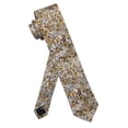 thumbnail image 3 of Cotton Floral Tie for Men 2.5" Printed Skinny Beige Necktie Pocket Square Tie Clip Set Flower Wedding Party Groom Brown, 3 of 6