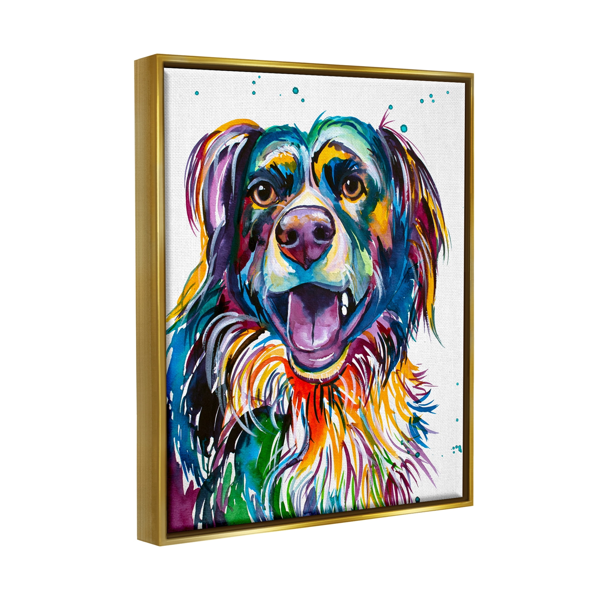 Stupell Happy Dog Bold Rainbow Style Animals & Insects Painting Gold Floater Framed Art Print Wall Art