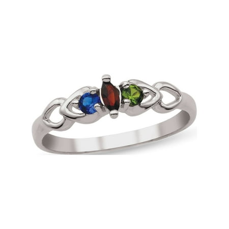 Personalized Daughter's Heart Design Birthstone Ring in Sterling Silver by Jewlster
