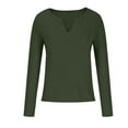 thumbnail image 3 of RYRJJ Women's V Neck Waffle Knit Henley Tops Casual Loose Long Sleeve Soft Comfy Pullover Sweater Blouses(Army Green,M), 3 of 4