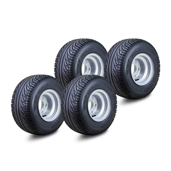 ROADGUIDER Golf Cart Tire Wheel Assembly 18X8.5-8 4-Ply with 4 Lugs on 4" PCD Silver Rim Set 4 -14039
