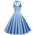 thumbnail image 3 of IBTOM CASTLE Women's Vintage Polka Dot Audrey Dress 1950s Halter Retro Cocktail Prom Dress Rockabilly Wedding Hepburn 50's 60's Party Swing Gown S Blue - Pleated, 3 of 8