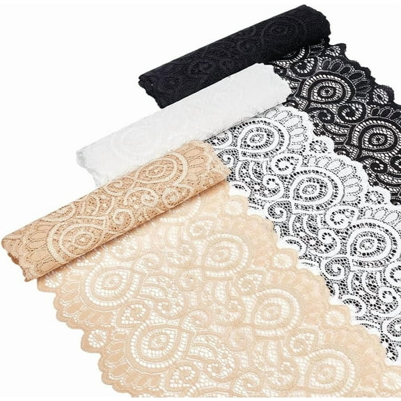 6 Yards 3 Colors Stretch Sewing Lace Trim Fabric 7.48Inch Wide Elastic Stretchy Lace Fabric Stretchy lace Ribbon