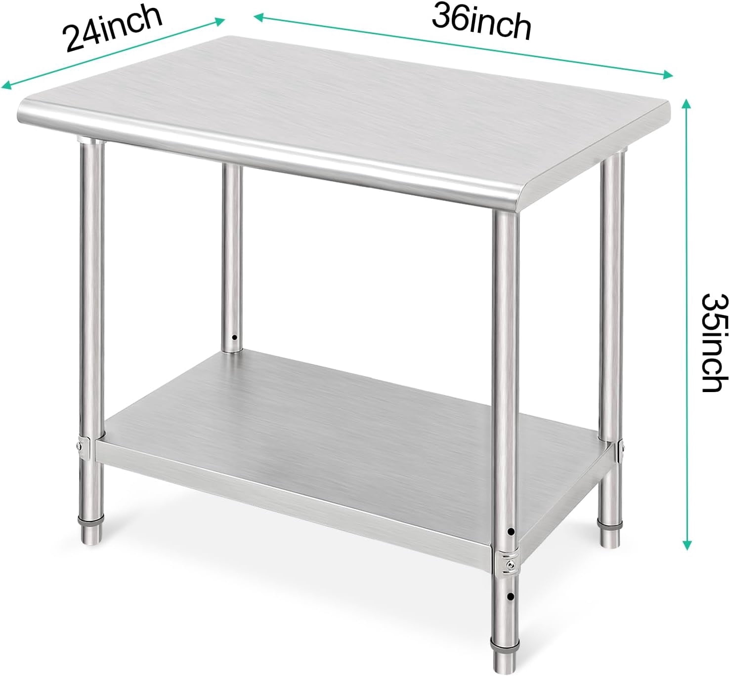 OUTGOODS Stainless Steel Work Table, NSF Commercial Grade, Adjustable Shelf, Silver