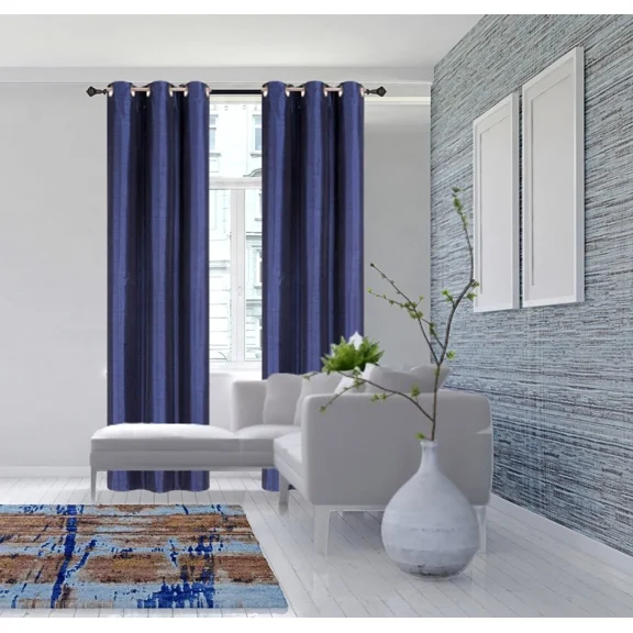 Gorgeous Home Linen Noa Extra Long Faux Silk Blackout Curtain Set, 70" x 108", 2-Pack Dark Blue Navy