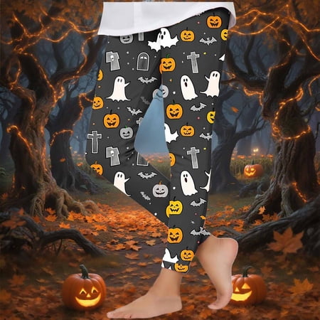 dazeni Toddler Girls Leggings 3-7 Years High Waisted Workout Yoga Legging Halloween Ghost Print Stretchy Tights Pants A 3 Years