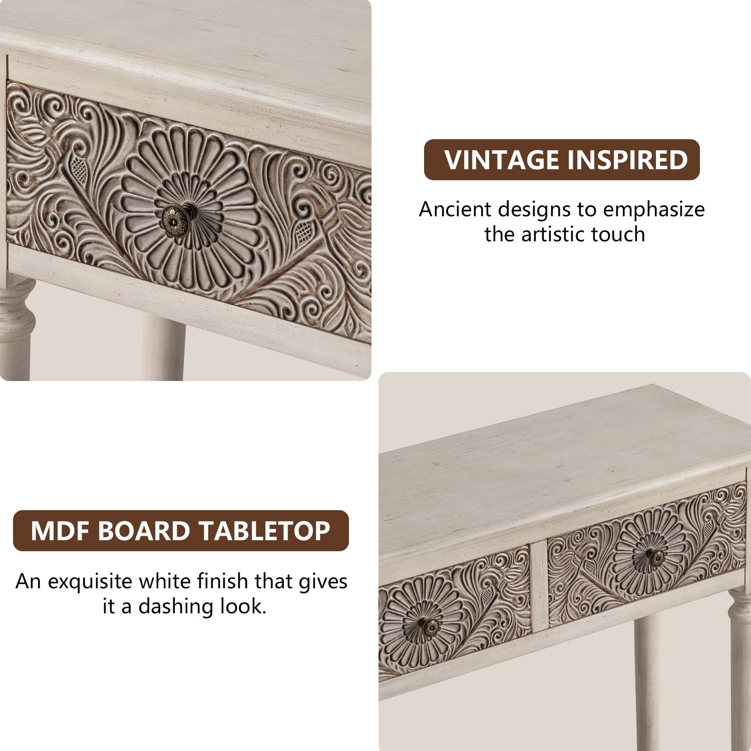 VENTOPYR 32''Vintage Console Table,Solid Wood 2-Drawer Entryway Table