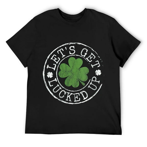 Mens Let's Get Lucked Up Funny Clovers Stamp St Patrick's Day Round Neck T-Shirt Black