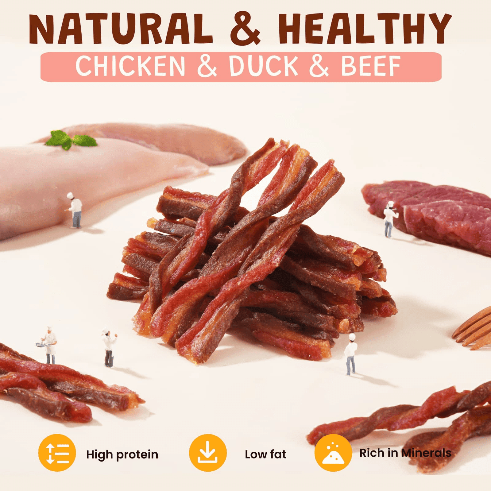 (2 pack) ASMPET Chicken Dog Treats, Beef and Duck Jerky Chew for Small Medium Large Dog, 10.6 oz