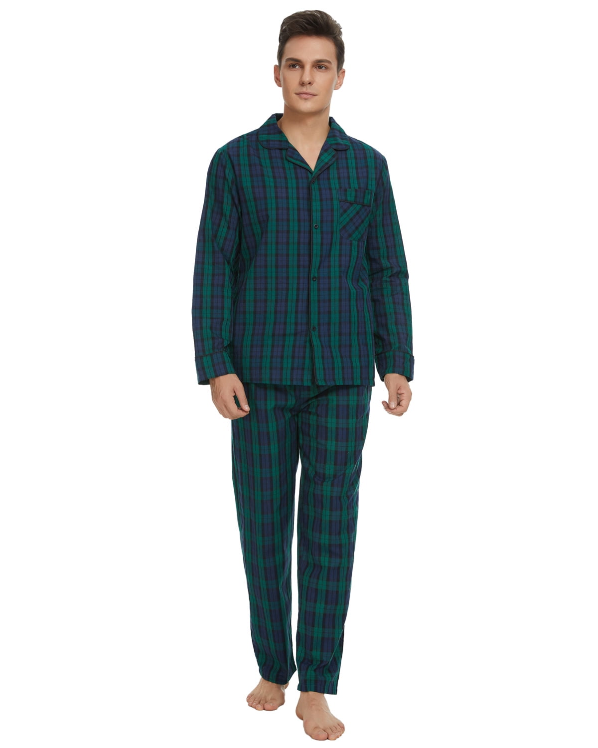 MintLimit Pajamas for Men Cotton Long Sleeve Button Down Lounge Plaid