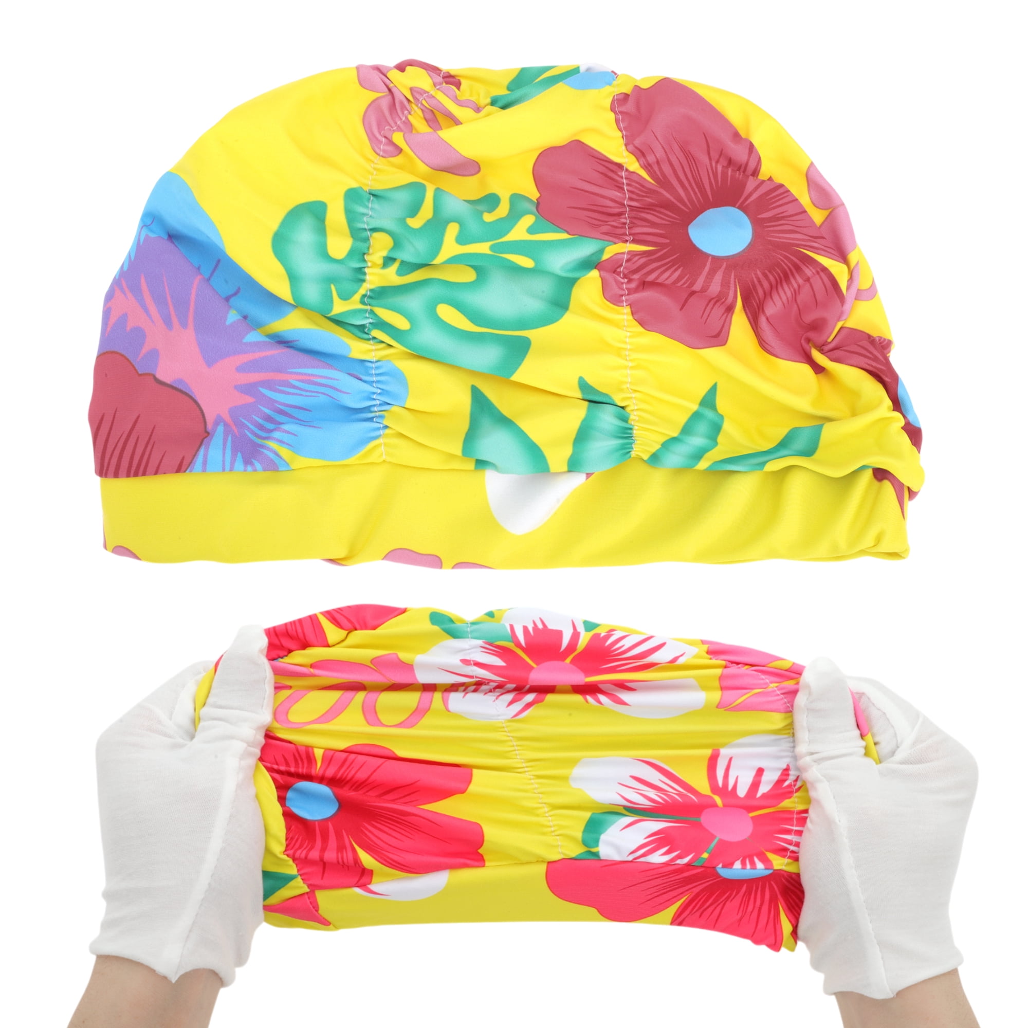 Unique Bargains 1Pc Breathable Pleated Style Swimming Cap Red Yellow Blue