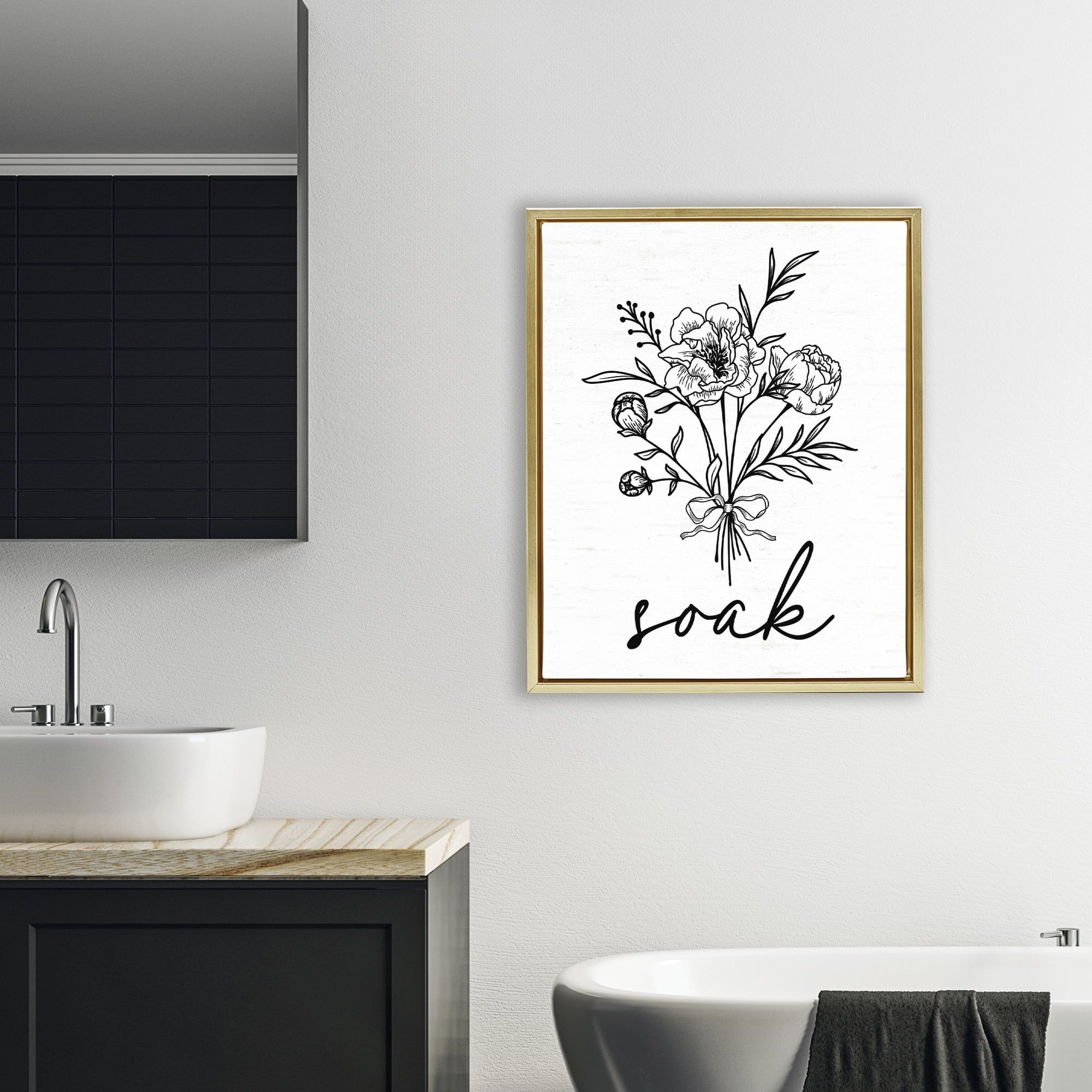 Bathroom Herb Soak Gold Framed Floater Canvas Wall Art, design by Lettered and Lined