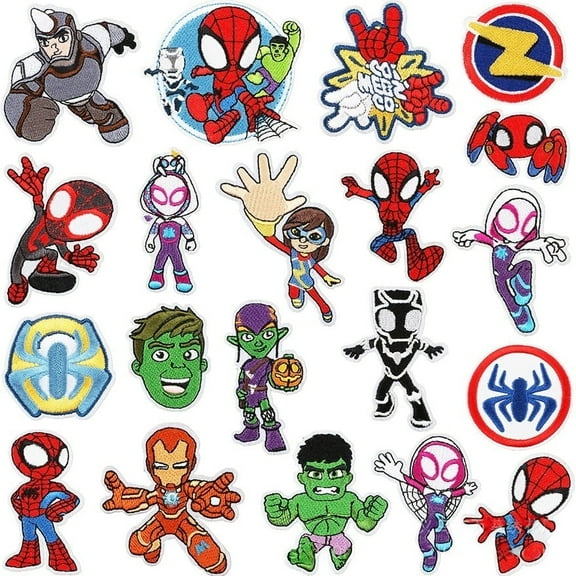 20pcs Anime Cartoon Spider-Man The Avengers Patches Embroidered Iron On Patches, Crest Iron On Applique Patch for T-Shirt Jackets Jeans Vests Hats Backpacks DIY Craft
