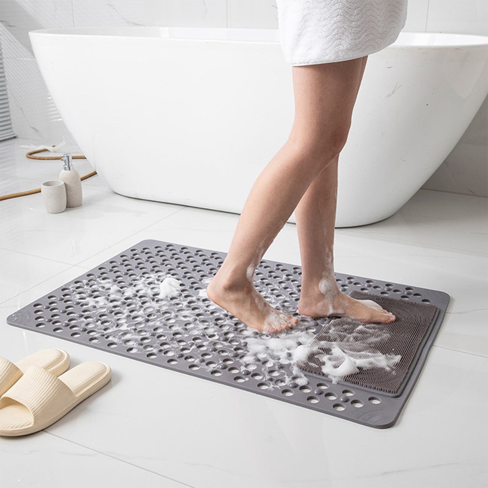 VQPeo Shower and Bathtub Mat, Rubber Non-Slip Shower Mat for Elderly , Bathtub Mat Non Slip with Drain Holes &Suction Cups, Bath Mat for Bathroom and Tub, Machine Washable
