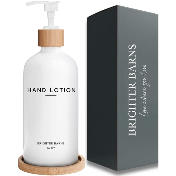 Set dispensador de loción Brighter Barns de vidrio blanco con bomba