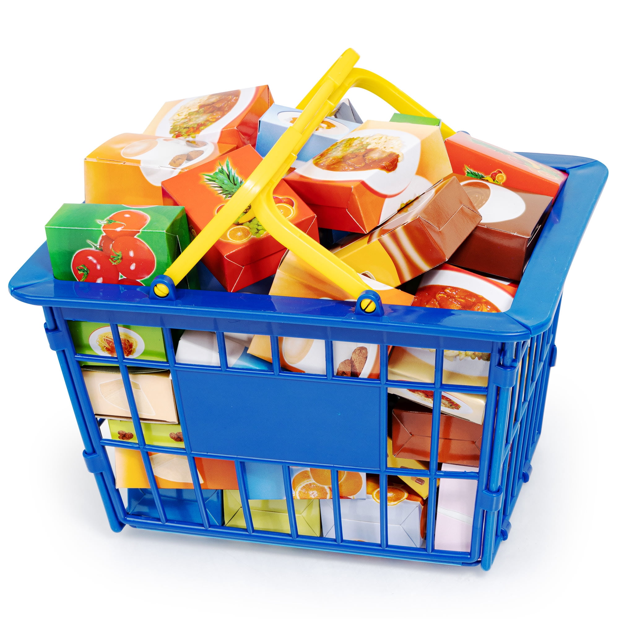 Bayer Design Dolls: Shopping Cart & Accessories - 61pcs - Blue, Red, Yellow - Doll Seat,  Boxed Food Accessories, Removable Basket, Kids Toy, Ages 3+