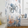 thumbnail image 5 of Octopus Coastal Sheer Curtains 54 Inches Long, Summer Beach Coral Starfish Ocean Light Filering Curtains, Breathable Simi Curtain Privacy Drapes for Kitchen Bathroom Nursery Small Window Treatment, 5 of 8