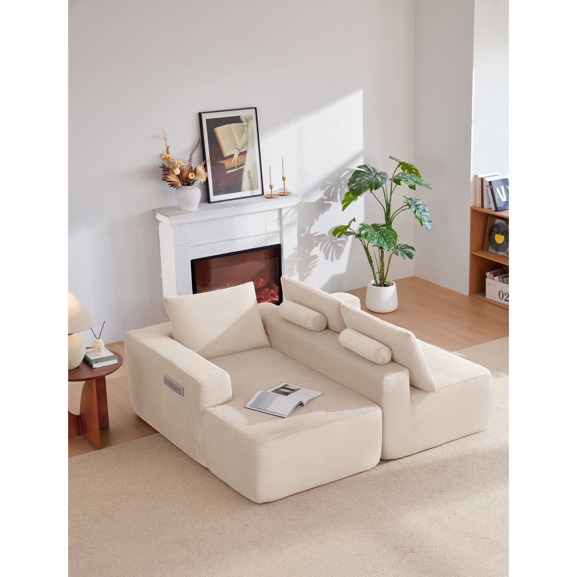 Leumius Cloud Sectional Couch with L-Shape Chaise,Modern Upholstered Boneless Couch with Deep Seat for Living Room Bedroom, No Assembly Required,White(Left Facing Chaise)