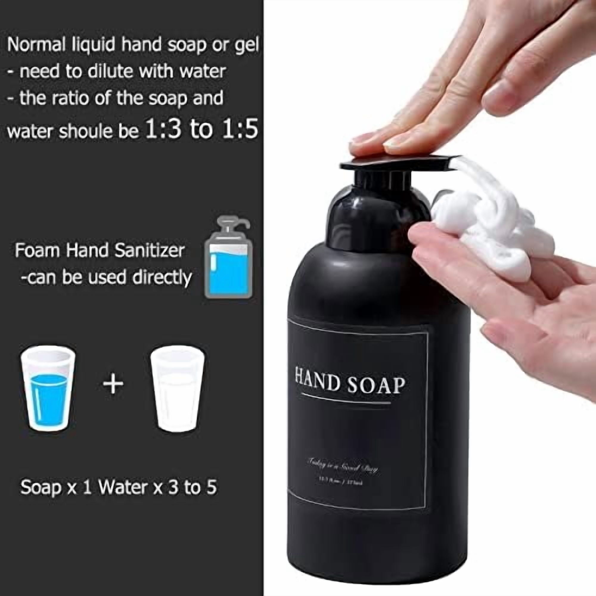 Hasako 2 Pack Foaming Thick Glass Foam Hand Soap Dispenser for Bathroom or Kitchen Sink, 13 oz Pump Bottles for Hand soap, Body Wash, Matte Black