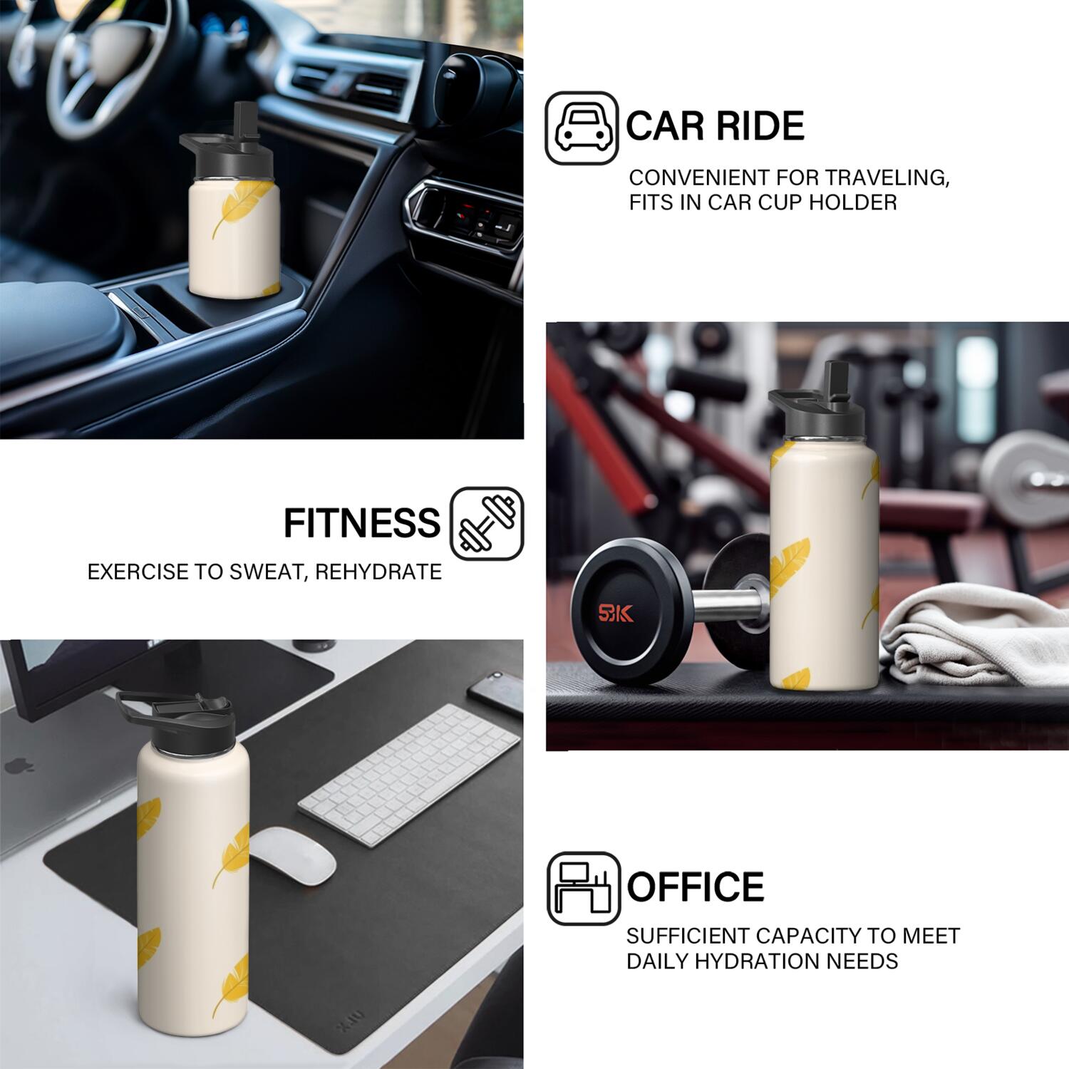 Modern 18 oz Insulated Stainless Steel Water Bottle with Straw & Cleaning Brush , Leakproof, BPA-Free, 304 Stainless Steel, Wide Mouth, Travel Mug for Car, Gym, Office
