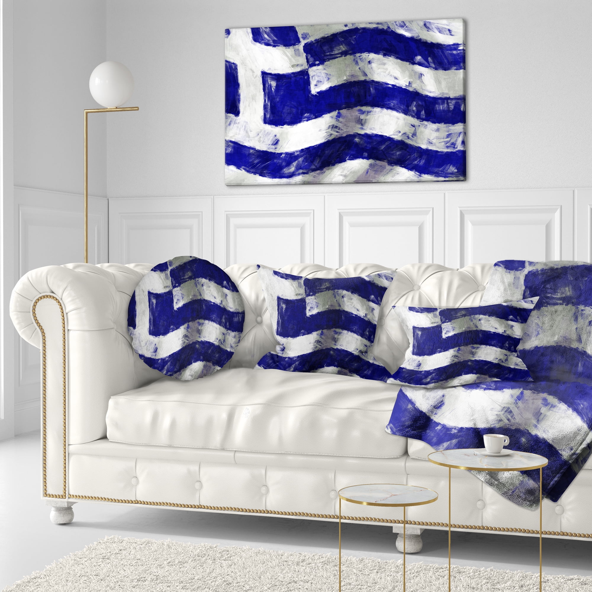 Designart Flag of Greece - Contemporary Throw Pillow - 12x20