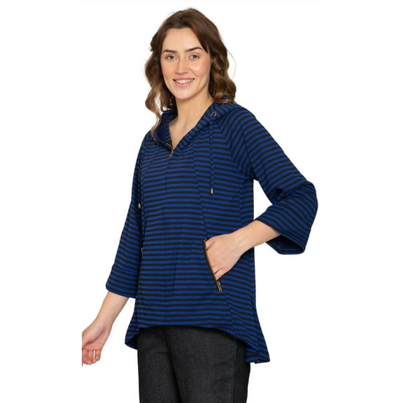 Turtle Bay New York Women's Striped Zip Front High Low Hooded Jacket